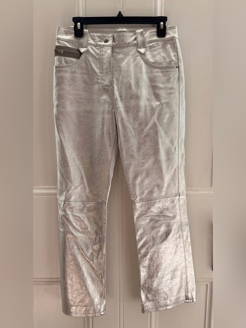 Coach Metallic Silver Straight-Leg Women’s Jeans - Size 4